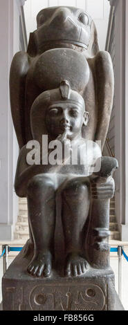 detail of statue of Ramses II as a child and with the levantine sun god Hauron as a falcon, The Egyptian Museum, Cairo, Egypt Stock Photo