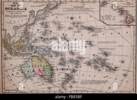 Map of Oceanica, circa 1861 Stock Photo