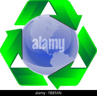 A blue globe surrounded by a recycling symbol. Stock Vector