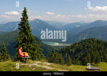 Mountain lodge Hochleger am Staffel, Jachenau above Sylvenstein Reservoir, Tölzer Land, Upper Bavaria, Bavaria, Germany Stock Photo