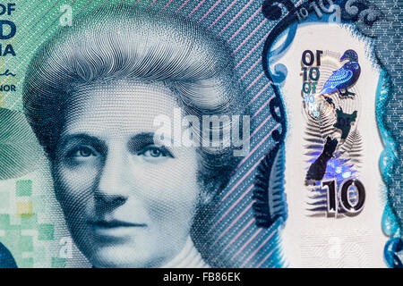 Kate Sheppard on new updated  ten kiwi dollar $10  New Zealand  bank note NZD Stock Photo