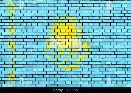 flag of Kazakhstan painted on brick wall Stock Photo