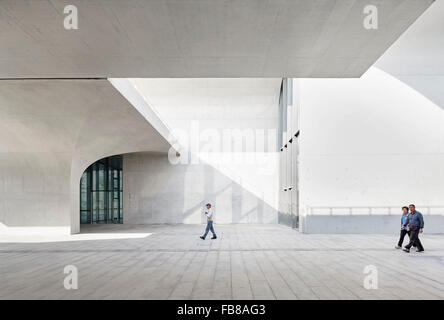 Vaulted concrete columns creating canopied circulation spaces. Long Museum West Bund, Shanghai, China. Architect: Atelier Deshau Stock Photo