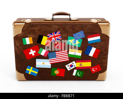 Country flags on suitcase isolated on white background Stock Photo - Alamy