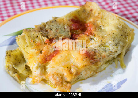 lasagna at the genoese pesto of basil Stock Photo