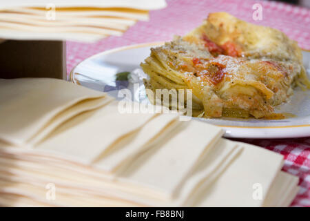 lasagna at the genoese pesto of basil Stock Photo