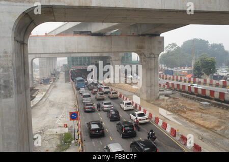 traffic congestion at MRT construction site in Kuala Lumpur, Malaysia Stock Photo