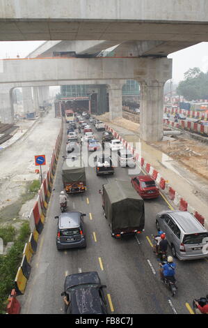 traffic congestion at MRT construction site in Kuala Lumpur, Malaysia Stock Photo