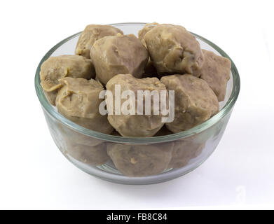 Meat balls in the glass bowl isolated on white background Stock Photo