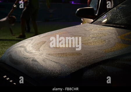 water droplets on car bonnet Stock Photo