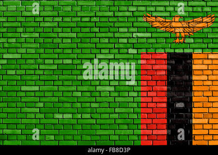 flag of Zambia painted on brick wall Stock Photo