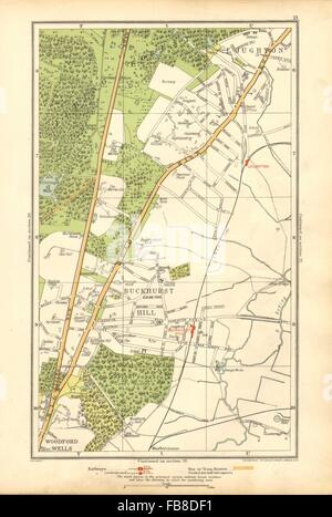 ESSEX: Buckhurst Hill, Loughton, Woodford Wells, Roding Valley, 1928 old map Stock Photo