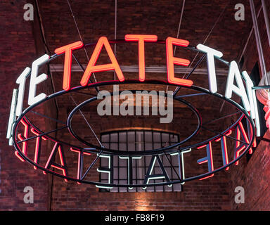 LIVERPOOL, UNITED KINGDOM - JANUARY 91, 2016 - Tate Liverpool Art Gallery sign at Albert Dock, Liverpool, Merseyside, England, U Stock Photo