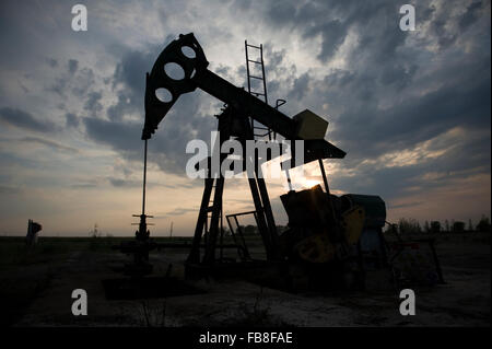 Horse head, Oil pumps. Oil industry equipment. Stock Photo