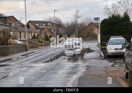 Kemnay, Aberdeenshire, Scotland, UK. 11th January, 2016. UK weather. Flooding at Kirkstyle Garage, Kemnay Credit:  Kemnay Photographic/Alamy Live News Stock Photo