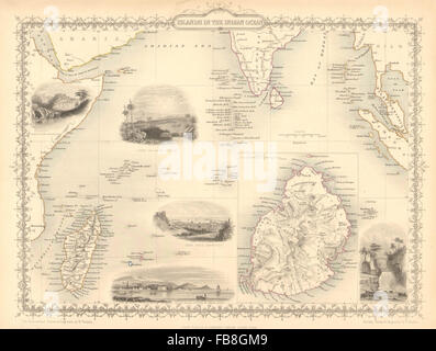 INDIAN OCEAN ISLANDS: Mauritius Seychelles Madagascar MV.TALLIS/RAPKIN, 1851 map