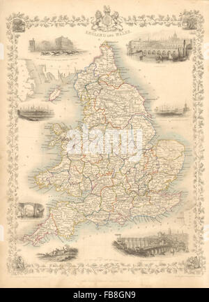 ENGLAND & WALES: London Newcastle Doncaster races views. TALLIS/RAPKIN, 1851 map Stock Photo
