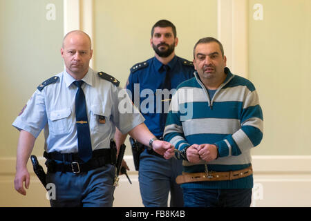 Prague, Czech Republic. 12th Jan, 2016. Court to decide on extradition of Zdenek Grundza, charged with migrants trafficking, to Belgium took place in Prague, Czech Republic, January 12, 2016. (CTK Photo) Stock Photo