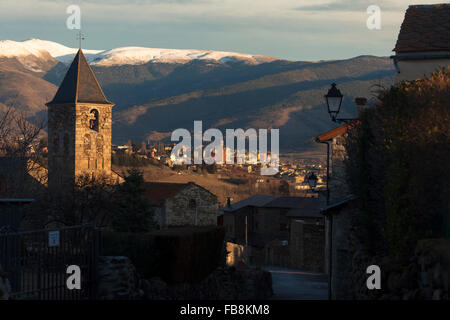 Saneja town and Puigcerdà in the background in Cerdanya, Pyrenees. Catalonia © Joan Gosa Badia Stock Photo
