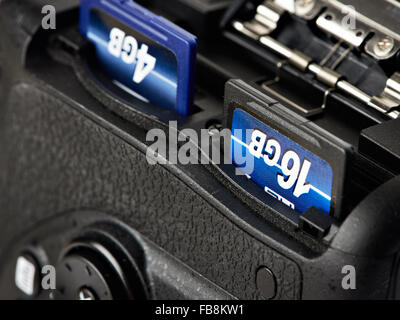 Two SD flash card in DSLR camera Stock Photo