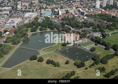 aerial view of Burgess Park, Southwark, London SE5, UK Stock Photo