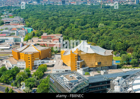 Berliner Philharmonie concert hall and Tiergarten park, Berlin, Brandenburg, Germany Stock Photo