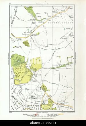 LONDON. Arkley, Barnet Gate, Highwood Hill, Mill Hill, 1933 vintage map Stock Photo