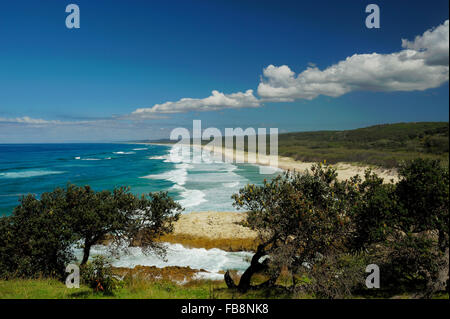 Main Beach from Point Lookout, North Stradbroke Island (Moondjan language of Noonukul tribe of Quandamooka people: Minjerribah), Redland City, Queensland, Australia Stock Photo