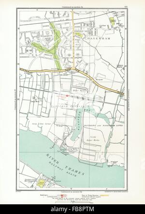 LONDON. Dagenham, Hornchurch, Thamesmead, Dagenham Dock, 1933 vintage map Stock Photo