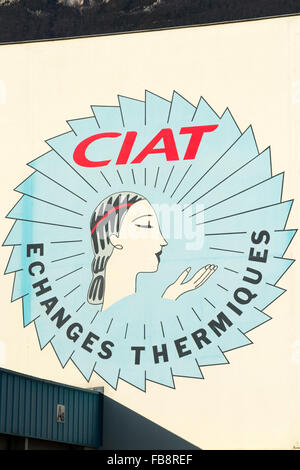 Logo and exterior / front / outside / exterior of the CIAT works in Culoz, France. CIAT later became part of United Technologies Stock Photo