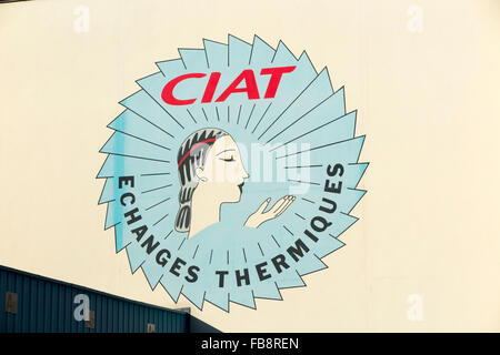 Logo and exterior / front / outside / exterior of the CIAT works in Culoz, France. CIAT later became part of United Technologies Stock Photo