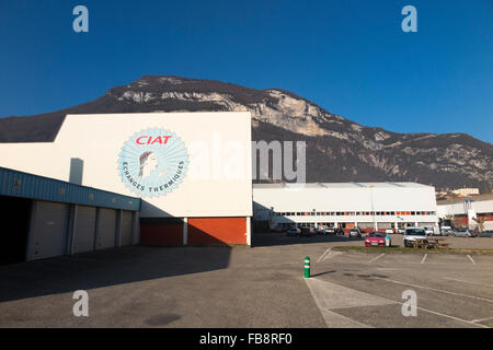 Logo and exterior / front / outside / exterior of the CIAT works in Culoz, France. CIAT later became part of United Technologies Stock Photo