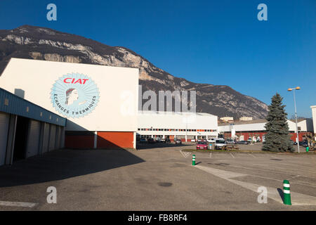 Logo and exterior / front / outside / exterior of the CIAT works in Culoz, France. CIAT later became part of United Technologies Stock Photo