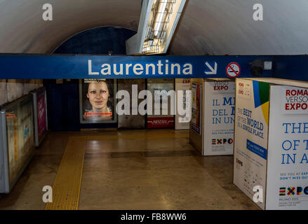 The entrance into one of Rome's underground stations, showing the direction 'Laurentina'. Stock Photo