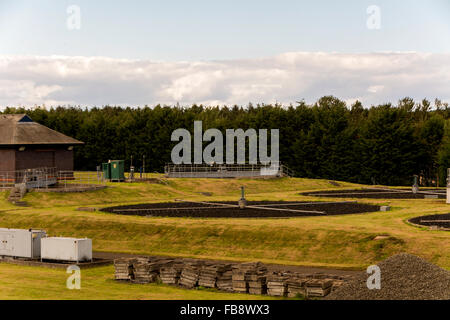 A small scale sewage / waste management works designed to blend in to the surrounding area. Stock Photo