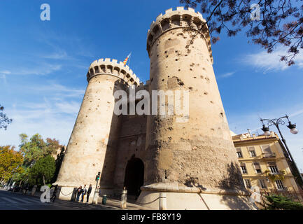 Valencia, Spain. Las Torres de Cuart or The Quart Towers, once a part of the medieval wall which surrounded the city. Stock Photo