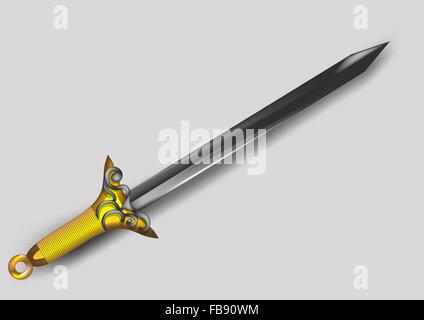 sword  with decoration on a gray background Stock Vector