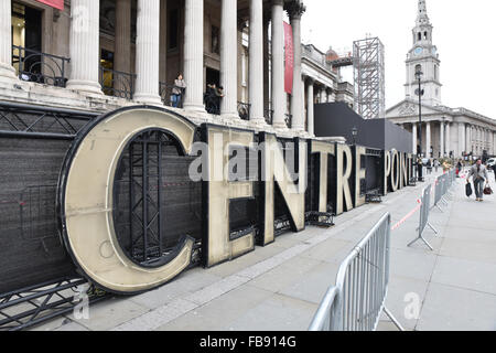 Trafalgar Square, London, UK. 12th January 2016. Lumiere London arts festival. The iconic Centre Point lights Stock Photo