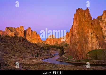Smith Rock, Asterisk Pass and the Crooked River at dawn; Smith Rock State Park, central Oregon.