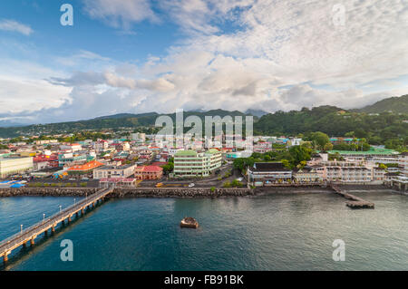 A panorama of Roseau, capital of Dominica, taken from a ship overlooking the city. Stock Photo