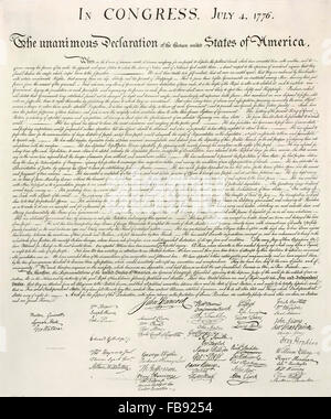 Declaration of Independence. An 1823 Stone facsimile of the 1776 United States Declaration of Independence Stock Photo