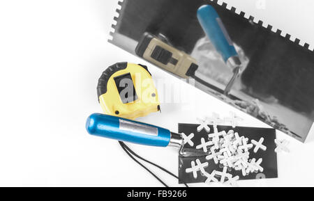 Building and treatment tools closeup on white background Stock Photo