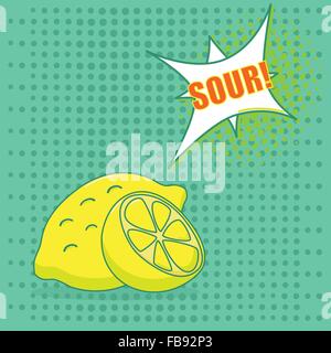 Two lemons with taste speech bubbles on green background in pop art style  - Vector illustration Stock Vector