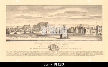 WESTMINSTER & ST JAMES'S PALACE in 1660 from Pall Mall. Hall Abbey. HOLLAR, 1834