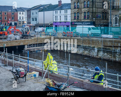 Revealing the river Roach, Rochdale Town Centre Stock Photo