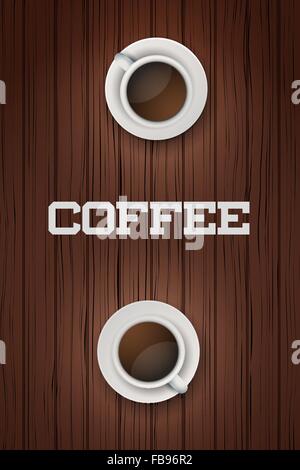 Two cups of coffee on wooden table Stock Vector