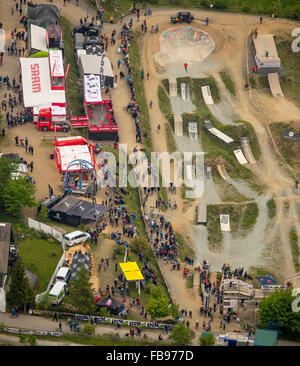 Aerial view, iXS Dirt Masters Mountainbike Freeride Festival at the Bike Park Winterberg, Winterberg, Sauerland Stock Photo