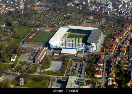 Aerial view, the stadium of third-national league club Arminia Bielefeld, German sports club Arminia Bielefeld e. V.,SchücoArena Stock Photo