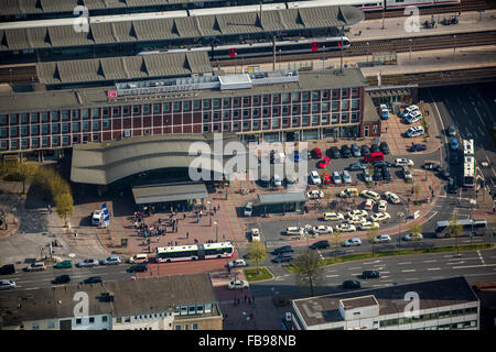 Aerial view, central railway station Bochum with forecourt of, taxi stand, porch, station forecourt, Bochum, Ruhr Area, Stock Photo
