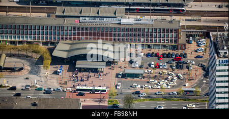Aerial view, central railway station Bochum with forecourt of, taxi stand, porch, station forecourt, Bochum, Ruhr Area, Stock Photo